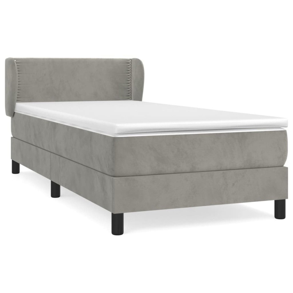 Pat box spring cu saltea, gri deschis, 100x200 cm, catifea - 1 | YEO