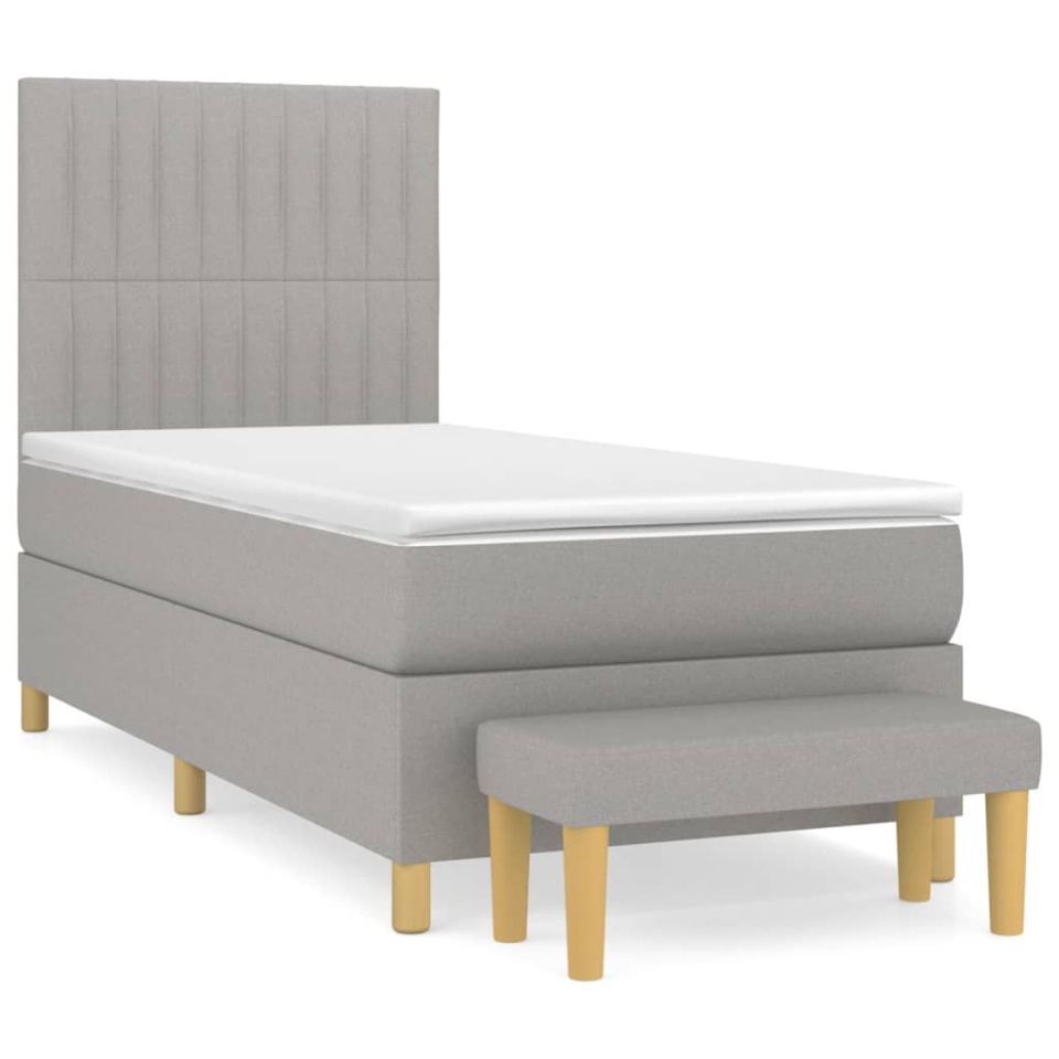 Pat box spring cu saltea, gri deschis, 100x200 cm, textil - 1 | YEO
