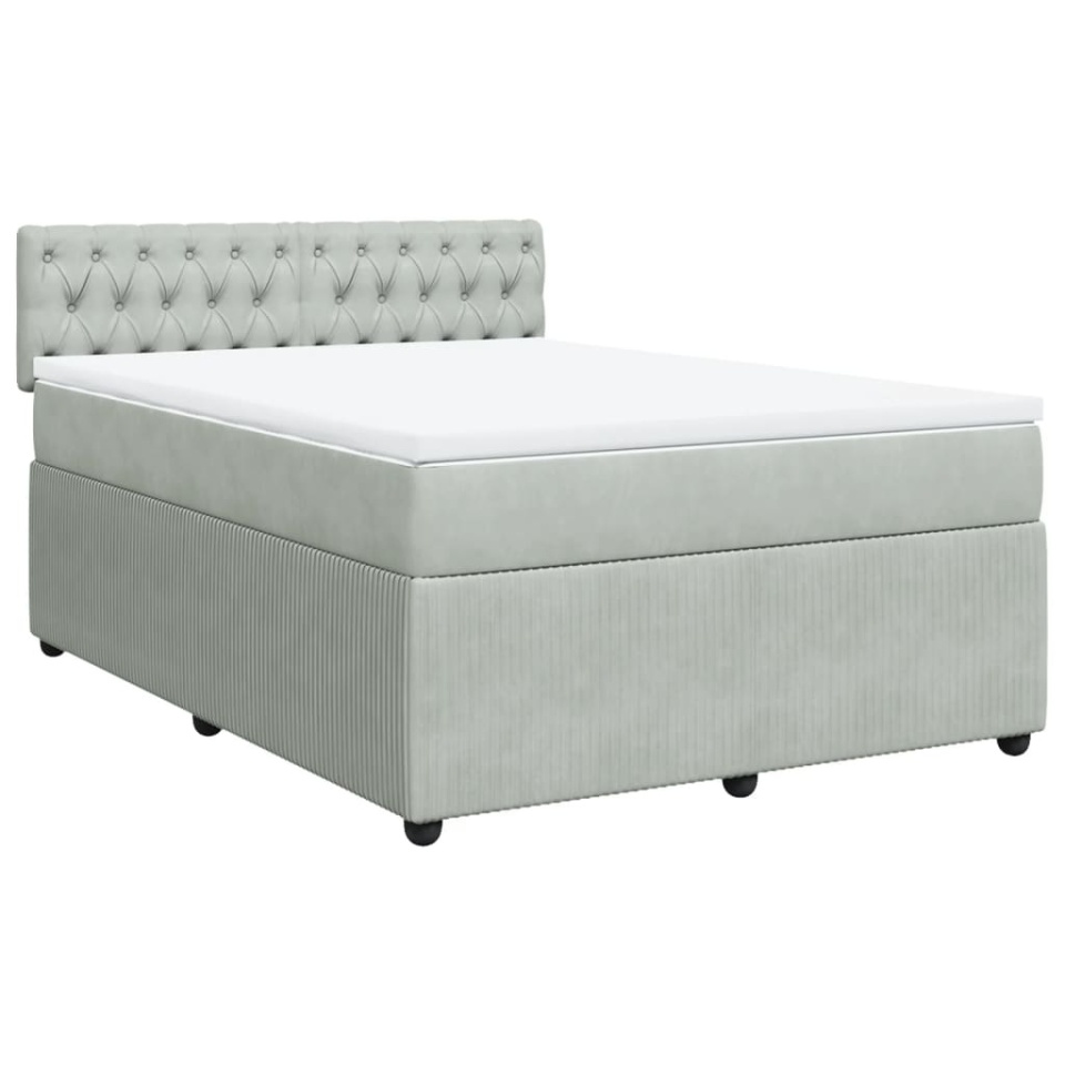 Pat box spring cu saltea, gri deschis, 160x200 cm, catifea - 2 | YEO