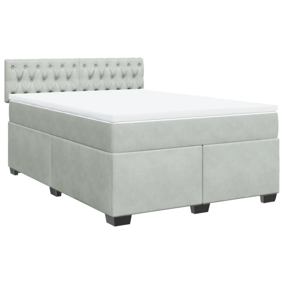 Pat box spring cu saltea, gri deschis, 160x200 cm, catifea - 1 | YEO