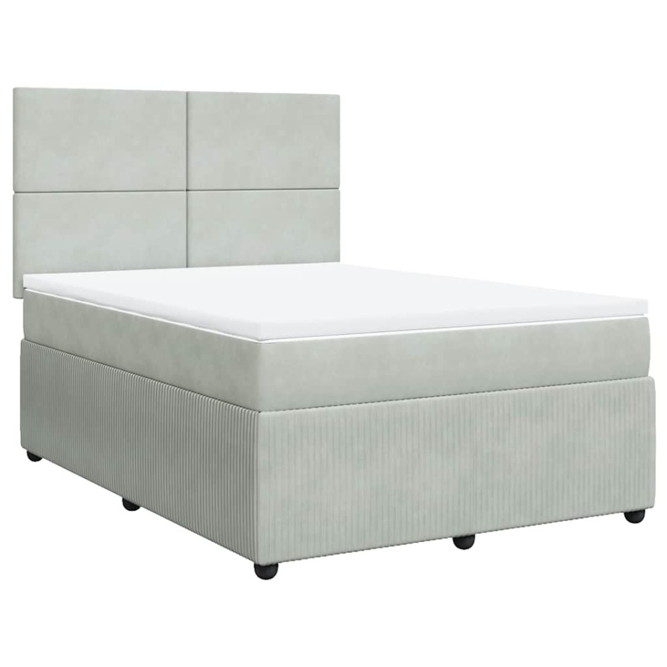 Pat box spring cu saltea, gri deschis, 160x200 cm, catifea - 1 | YEO