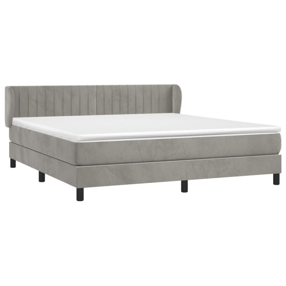 Pat box spring cu saltea, gri deschis, 160x200 cm, catifea - 2 | YEO