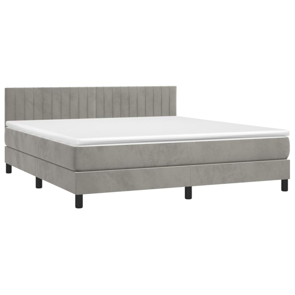 Pat box spring cu saltea, gri deschis, 160x200 cm, catifea - 2 | YEO