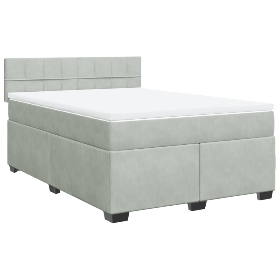 Pat box spring cu saltea, gri deschis, 160x200 cm, catifea - 2 | YEO