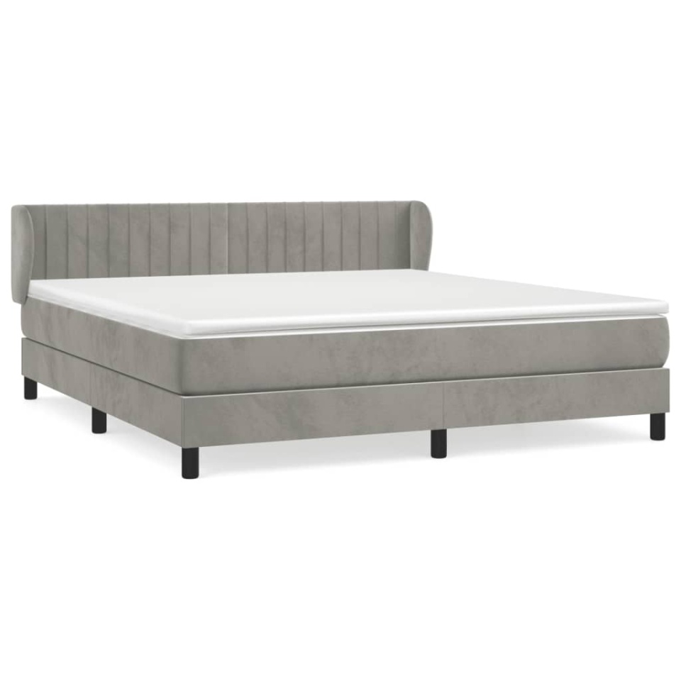 Pat box spring cu saltea, gri deschis, 180x200 cm, catifea - 1 | YEO