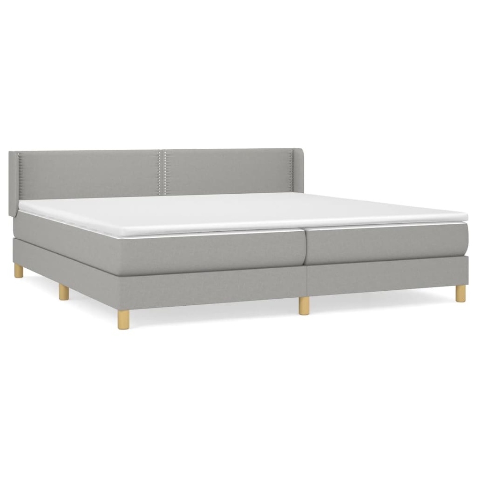 Pat box spring cu saltea, gri deschis, 200x200 cm, textil - 1 | YEO