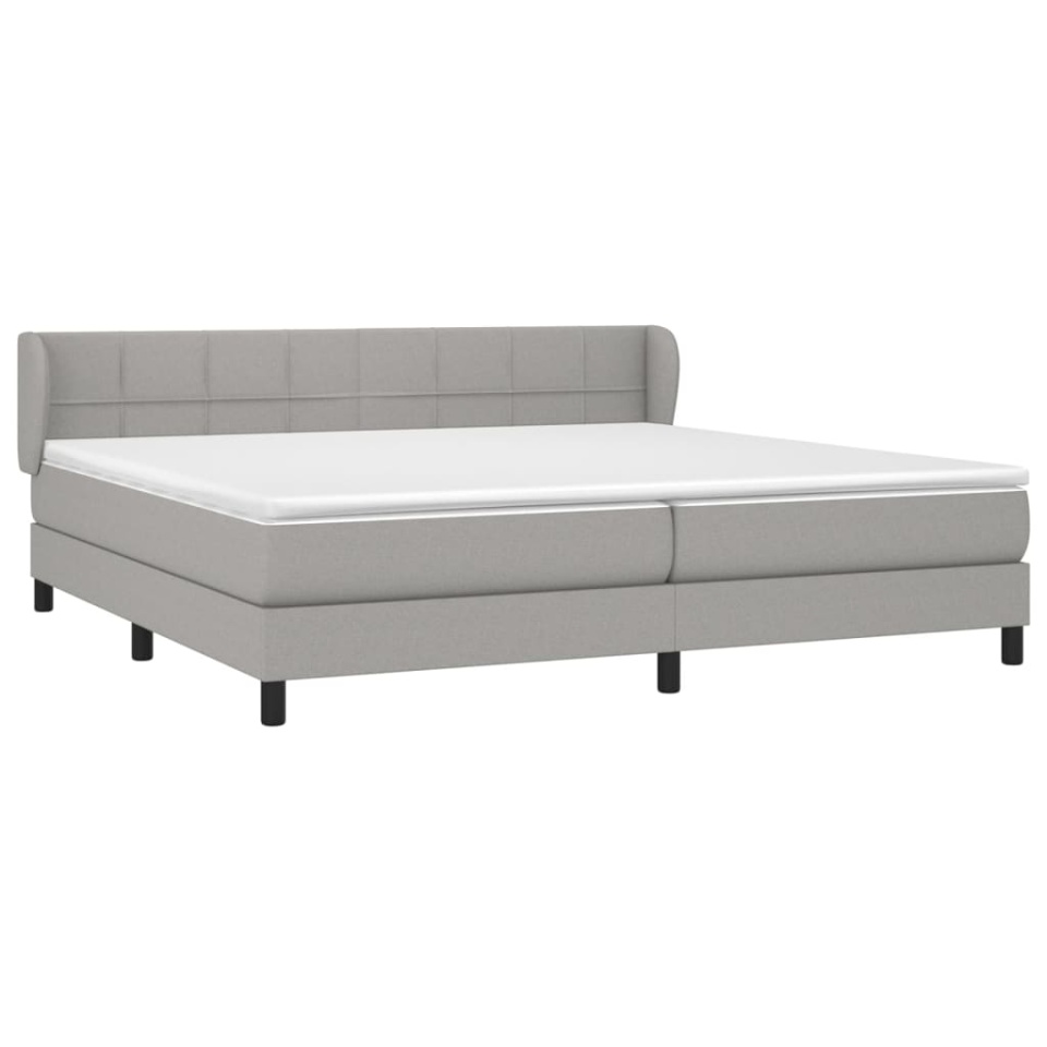 Pat box spring cu saltea, gri deschis, 200x200 cm, textil - 2 | YEO