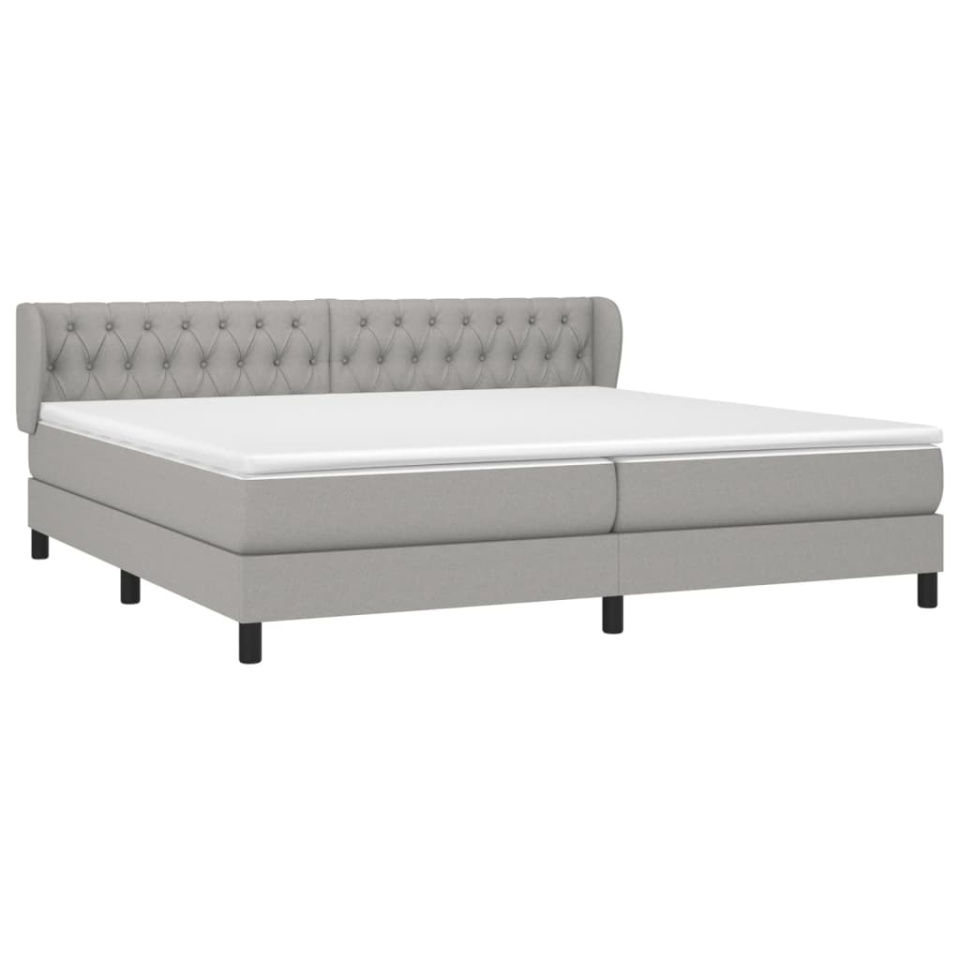 Pat box spring cu saltea, gri deschis, 200x200 cm, textil - 2 | YEO