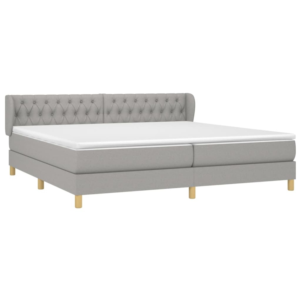 Pat box spring cu saltea, gri deschis, 200x200 cm, textil - 2 | YEO