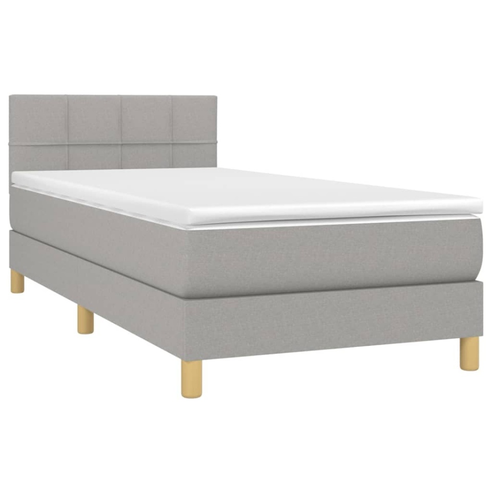 Pat box spring cu saltea, gri deschis, 80x200 cm, textil - 2 | YEO