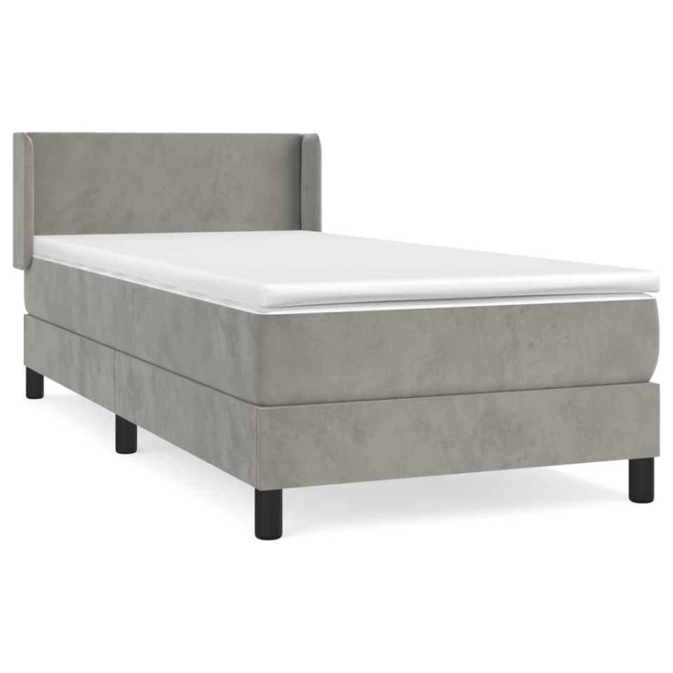 Pat box spring cu saltea, gri deschis, 90x190 cm, catifea - 1 | YEO