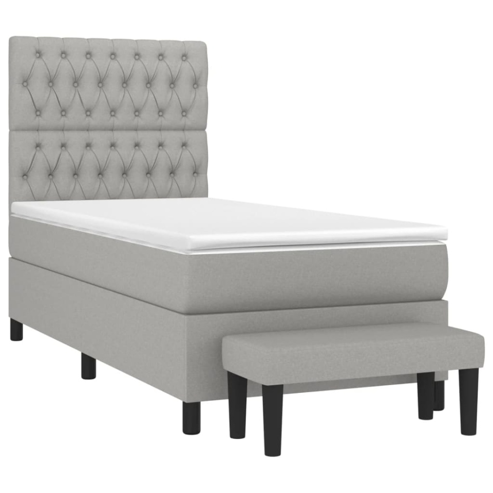 Pat box spring cu saltea, gri deschis, 90x190 cm, textil - 2 | YEO