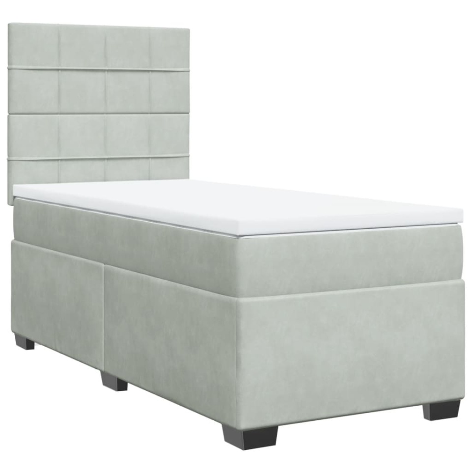Pat box spring cu saltea, gri deschis, 90x200 cm, catifea - 1 | YEO