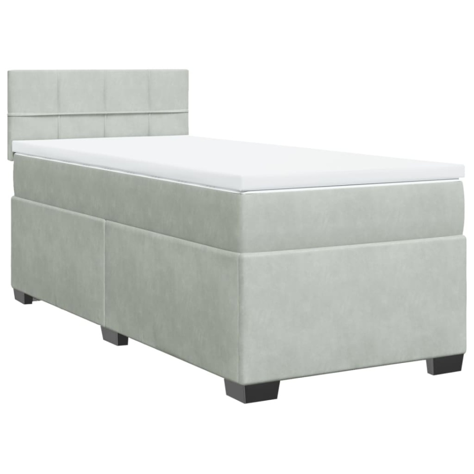 Pat box spring cu saltea, gri deschis, 90x200 cm, catifea - 2 | YEO