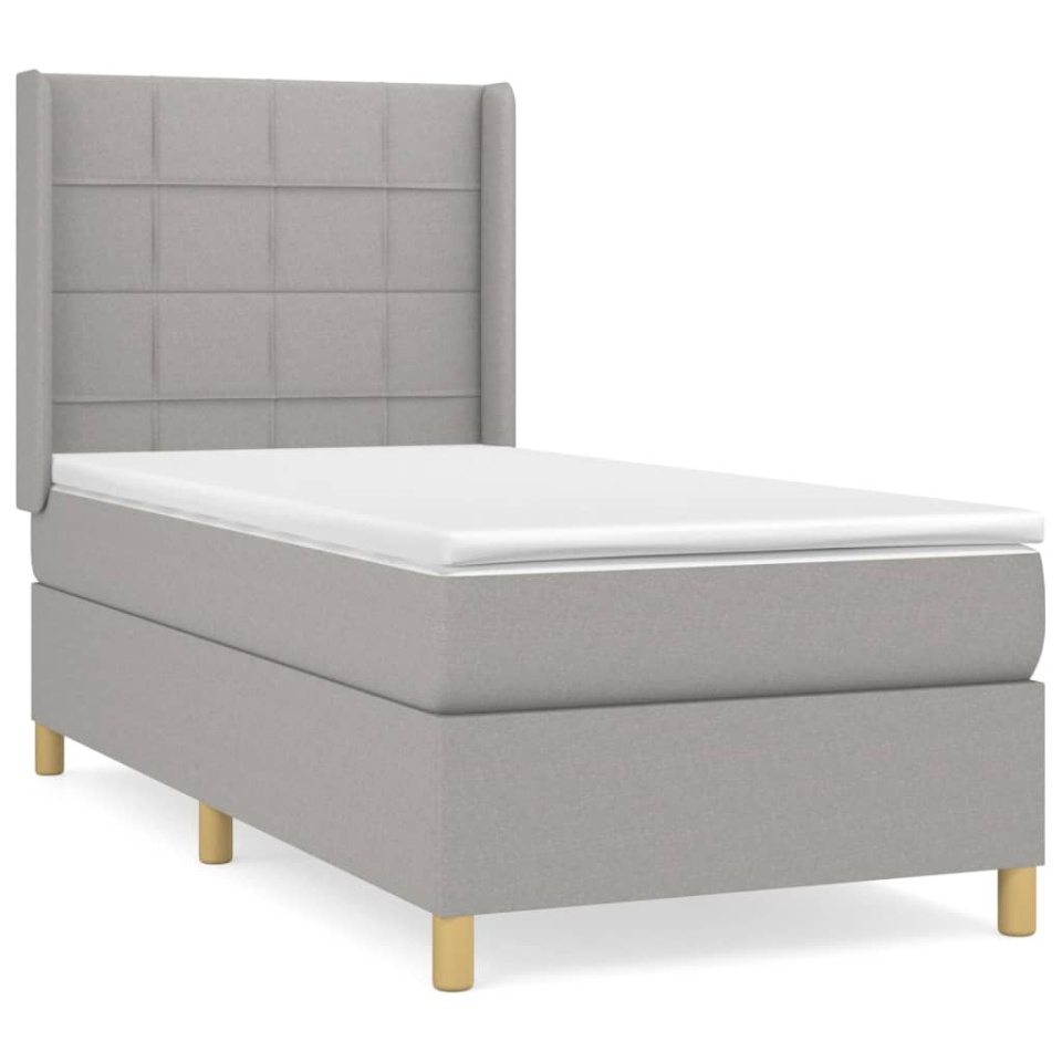 Pat box spring cu saltea, gri deschis, 90x200 cm, textil - 1 | YEO