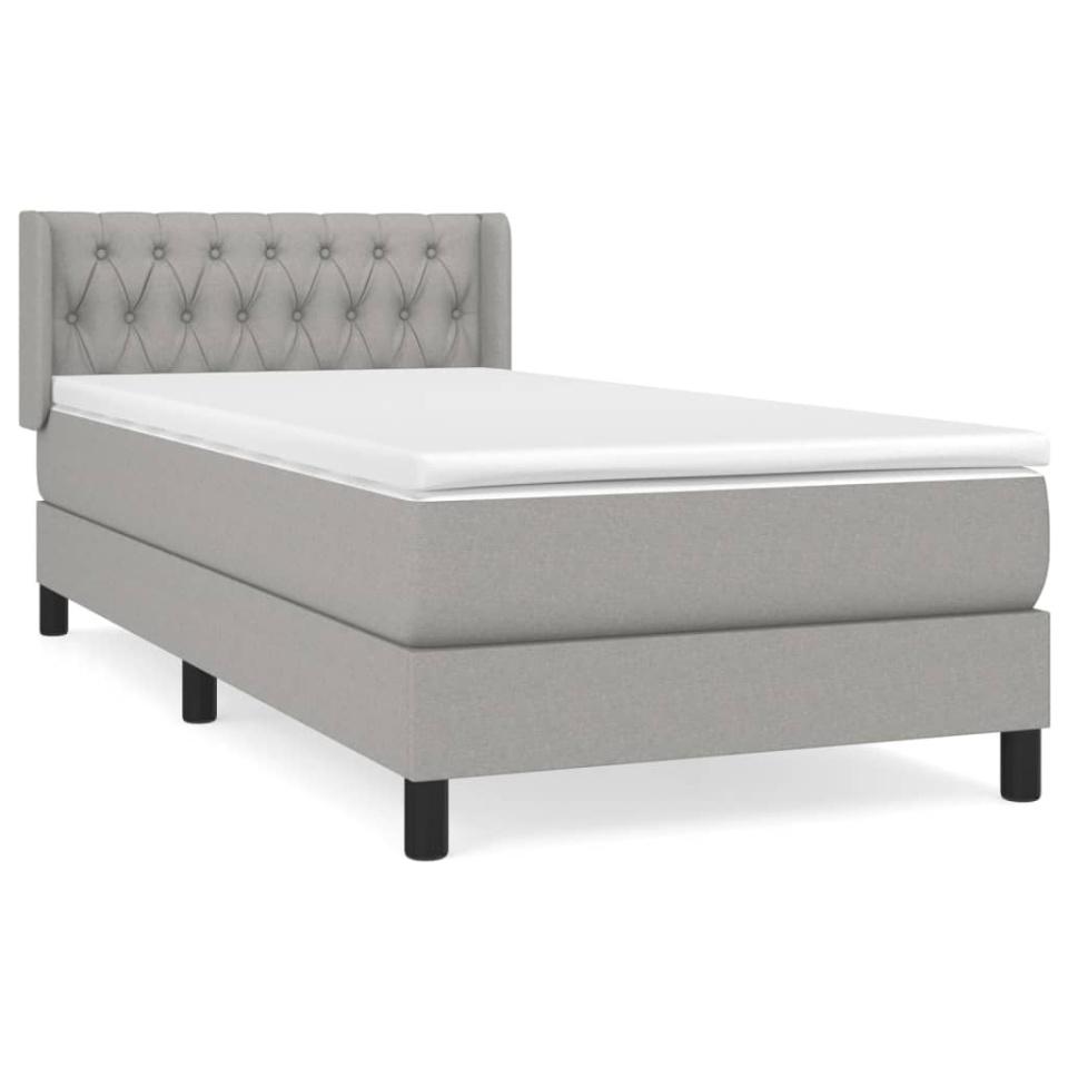 Pat box spring cu saltea, gri deschis, 90x200 cm, textil - 1 | YEO