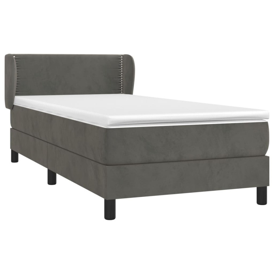 Pat box spring cu saltea, gri închis, 100x200 cm, catifea - 2 | YEO
