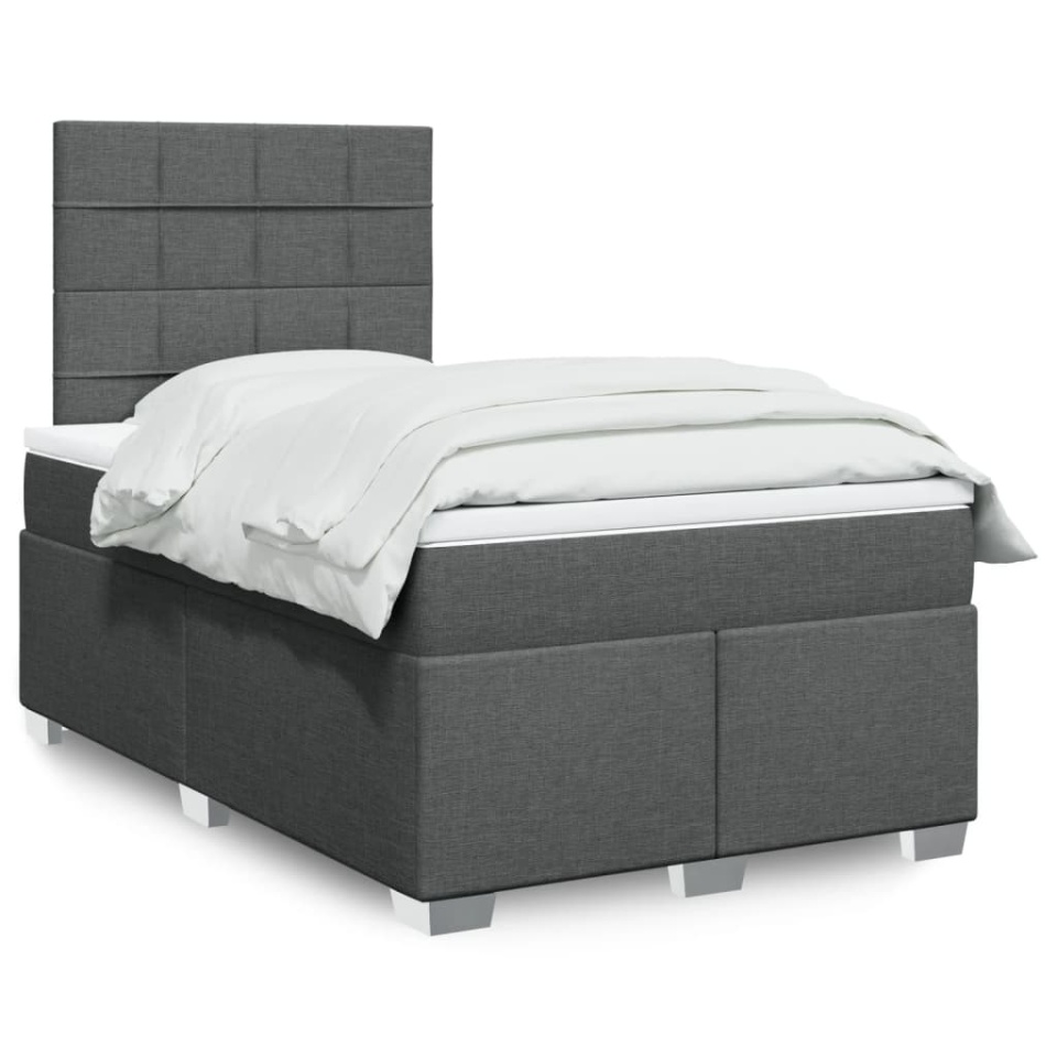 Pat box spring cu saltea, gri închis, 120x190 cm, textil