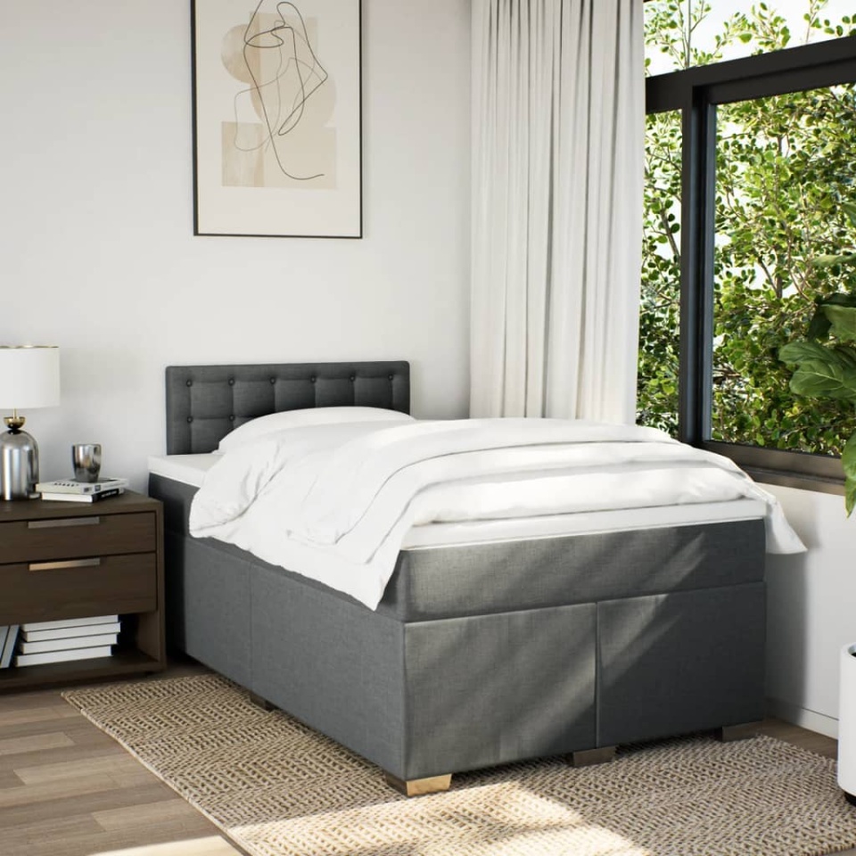 Pat box spring cu saltea, gri închis, 120x190 cm, textil - 2 | YEO