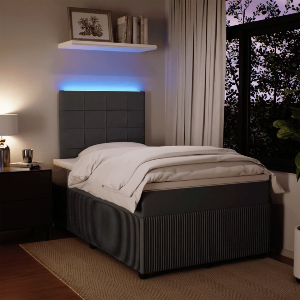 Pat box spring cu saltea, gri închis, 120x200 cm, catifea - 3 | YEO