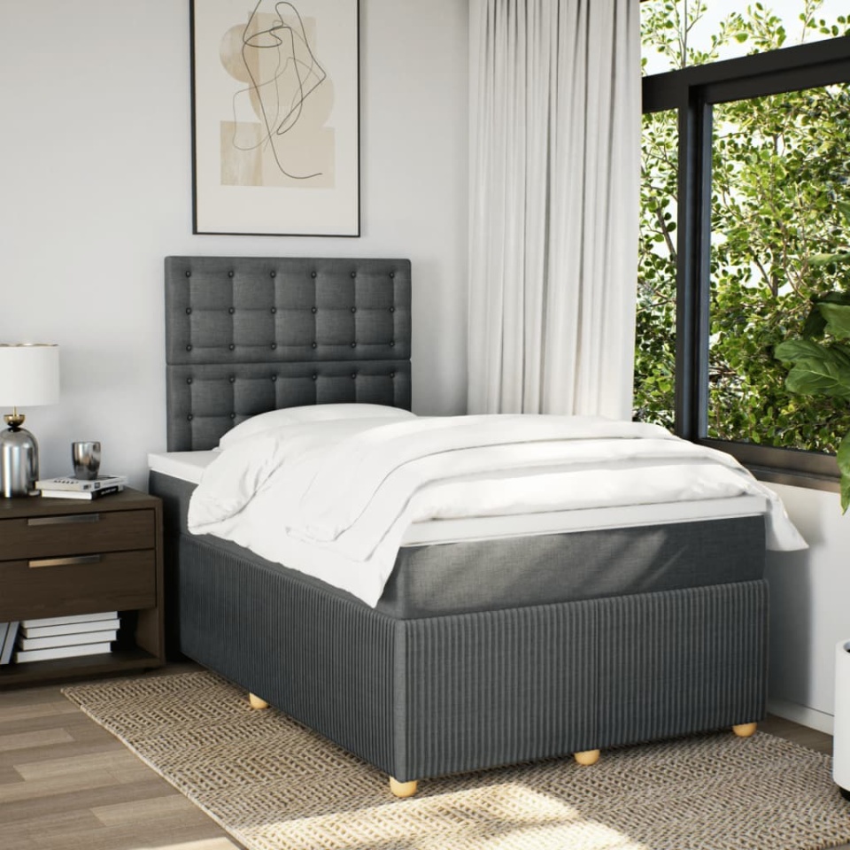 Pat box spring cu saltea, gri închis, 120x200 cm, textil - 2 | YEO