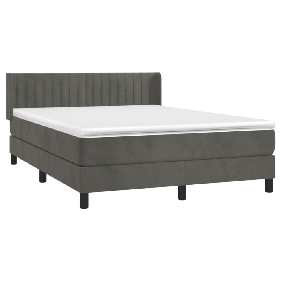 Pat box spring cu saltea, gri închis, 140x190 cm, catifea - 2 | YEO