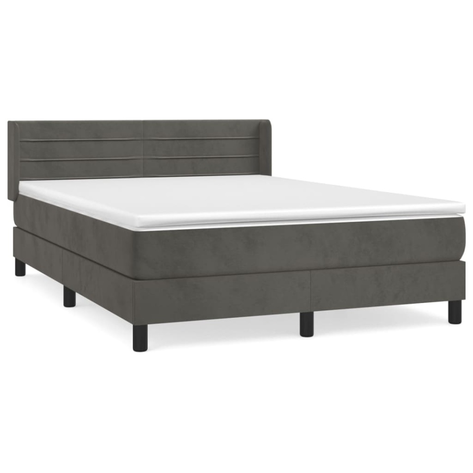 Pat box spring cu saltea, gri închis, 140x190 cm, catifea - 1 | YEO