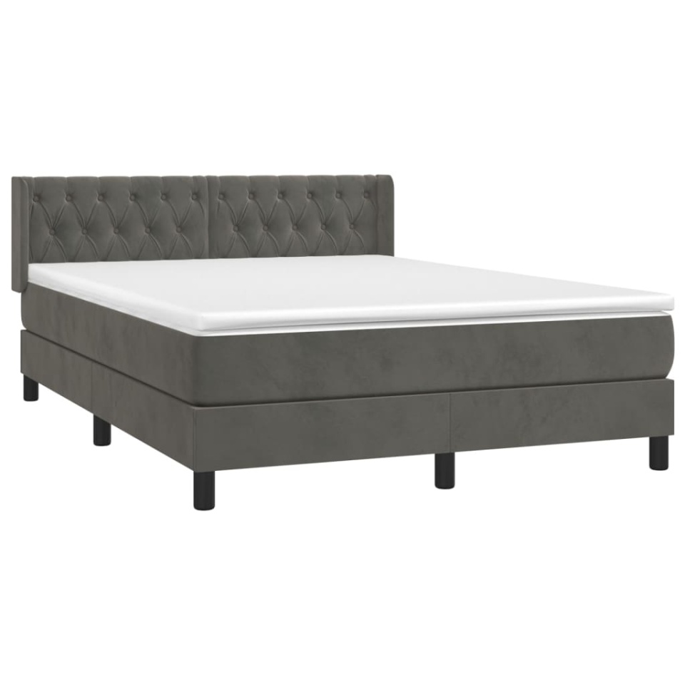 Pat box spring cu saltea, gri închis, 140x190 cm, catifea - 2 | YEO