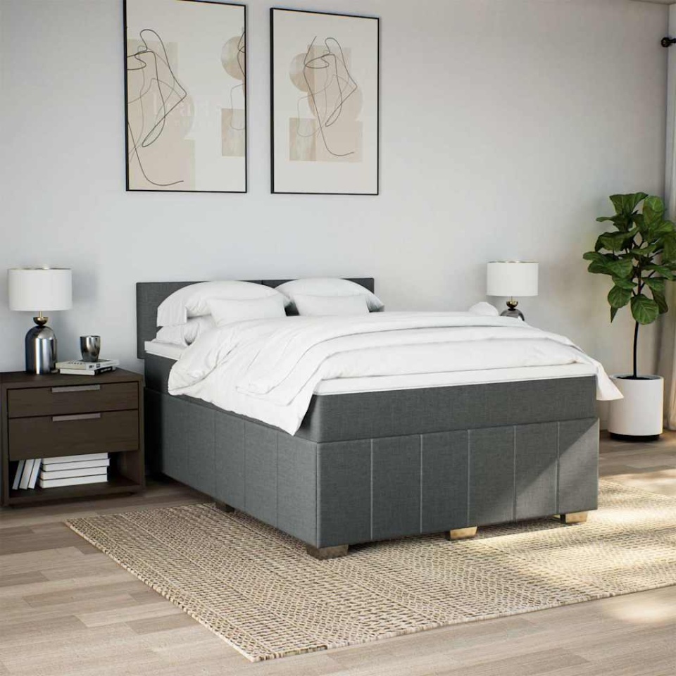 Pat box spring cu saltea, gri închis, 140x190 cm, textil - 2 | YEO