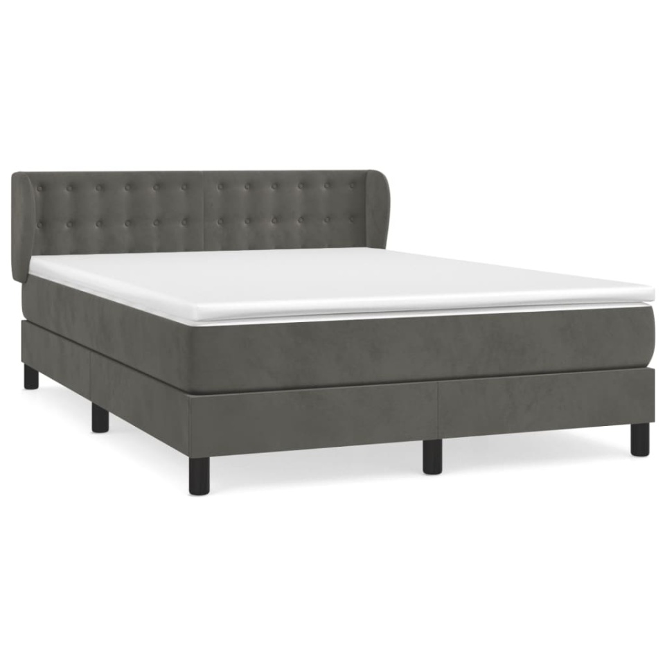 Pat box spring cu saltea, gri închis, 140x200 cm, catifea - 1 | YEO