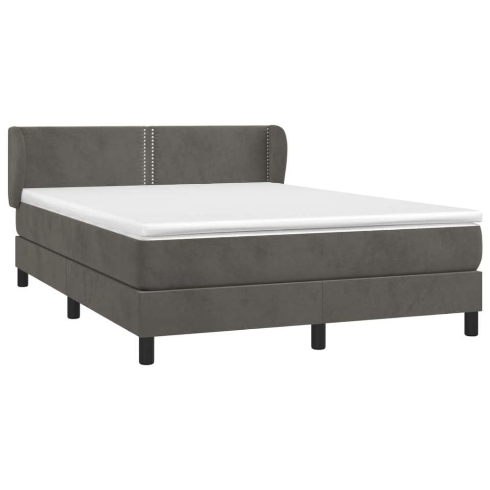 Pat box spring cu saltea, gri închis, 140x200 cm, catifea - 2 | YEO
