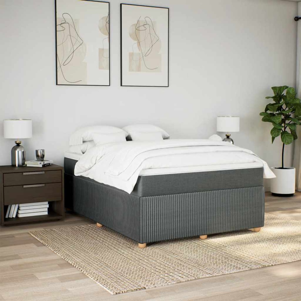 Pat box spring cu saltea, gri închis, 140x200 cm, textil - 2 | YEO