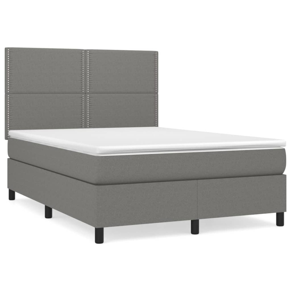 Pat box spring cu saltea, gri închis, 140x200 cm, textil - 1 | YEO