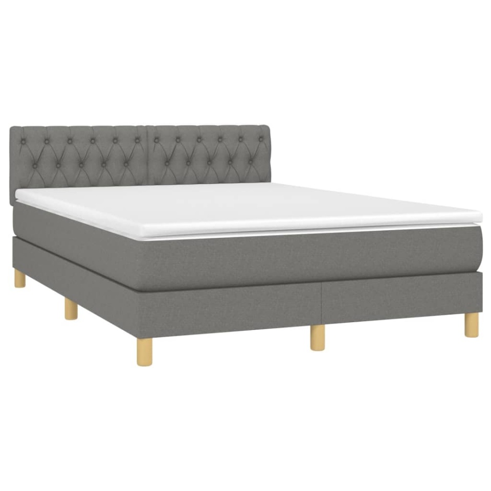 Pat box spring cu saltea, gri închis, 140x200 cm, textil - 2 | YEO