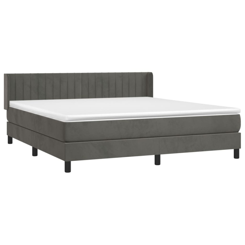 Pat box spring cu saltea, gri închis, 180x200 cm, catifea - 2 | YEO