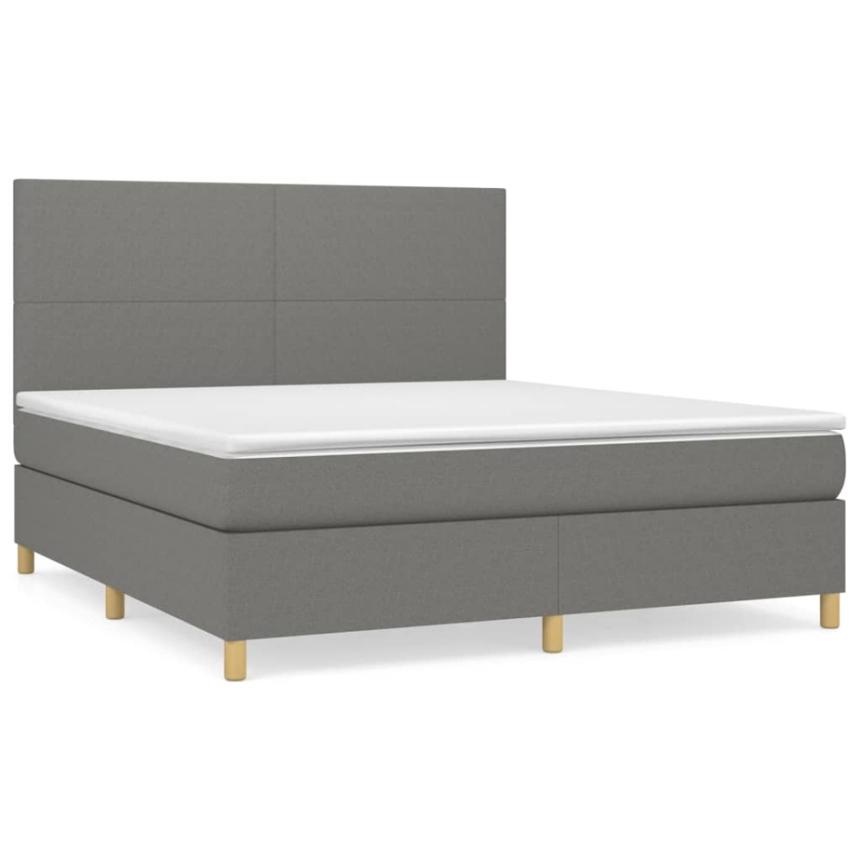 Pat box spring cu saltea, gri închis, 180x200 cm, textil - 1 | YEO