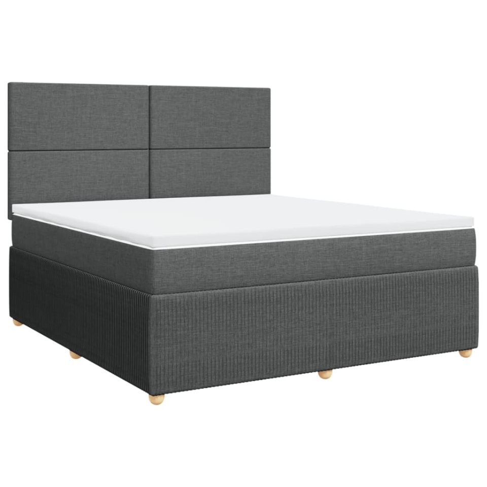 Pat box spring cu saltea, gri închis, 180x200 cm, textil - 2 | YEO