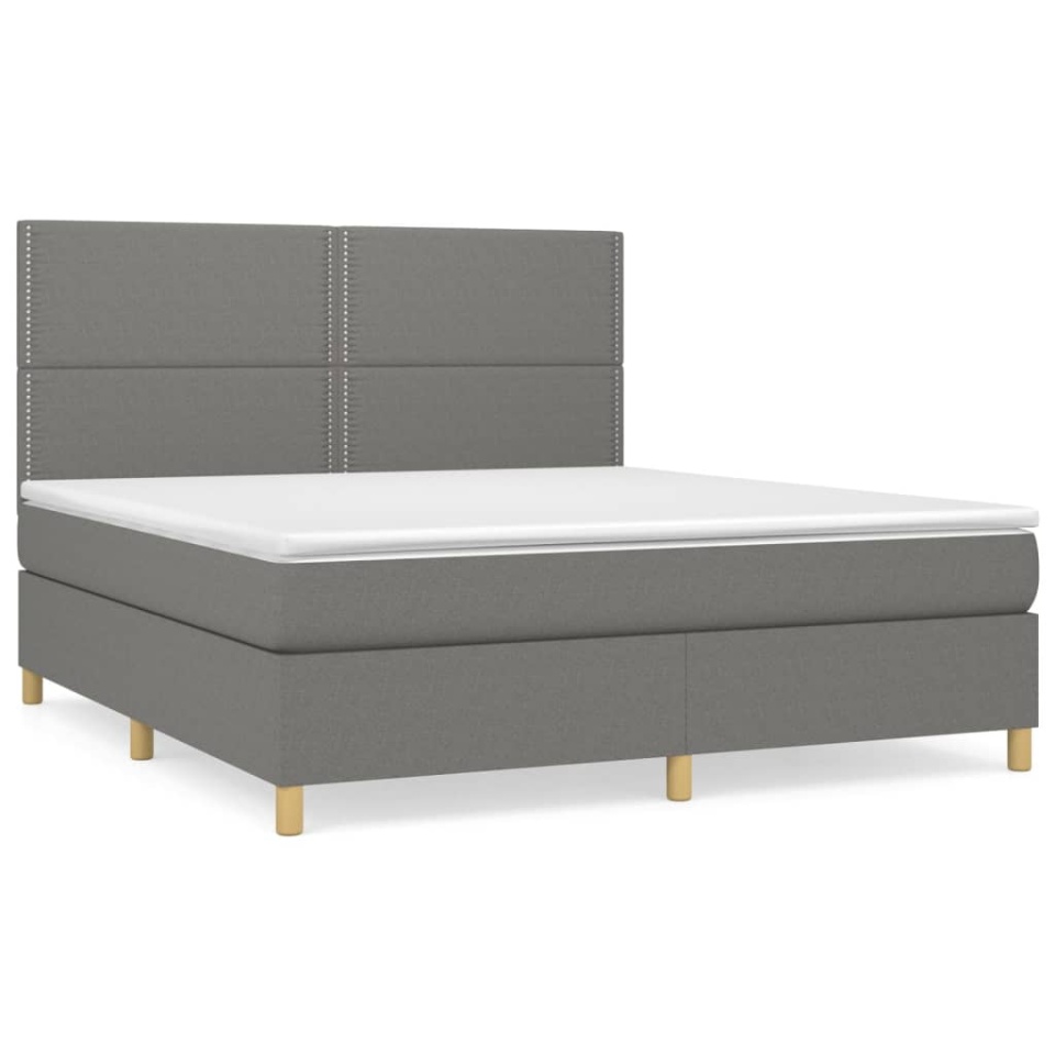 Pat box spring cu saltea, gri închis, 180x200 cm, textil - 1 | YEO
