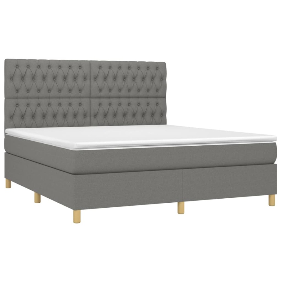 Pat box spring cu saltea, gri închis, 180x200 cm, textil - 2 | YEO