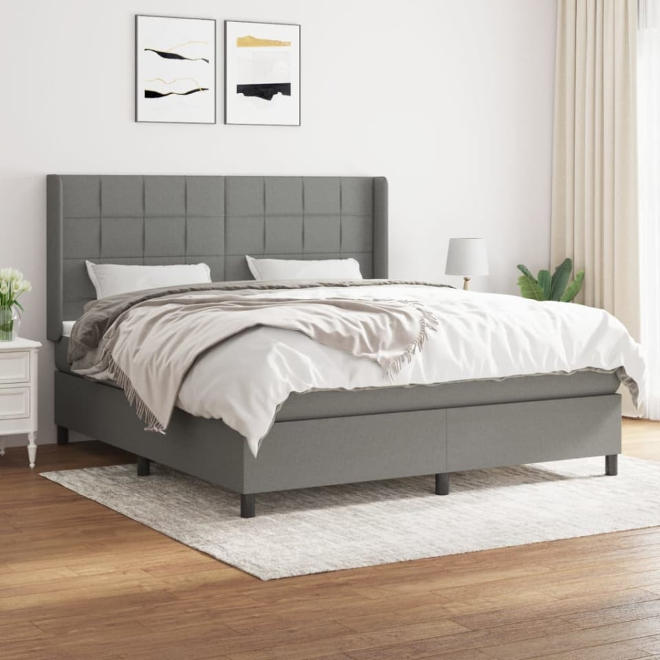 Pat box spring cu saltea, gri închis, 180x200 cm, textil
