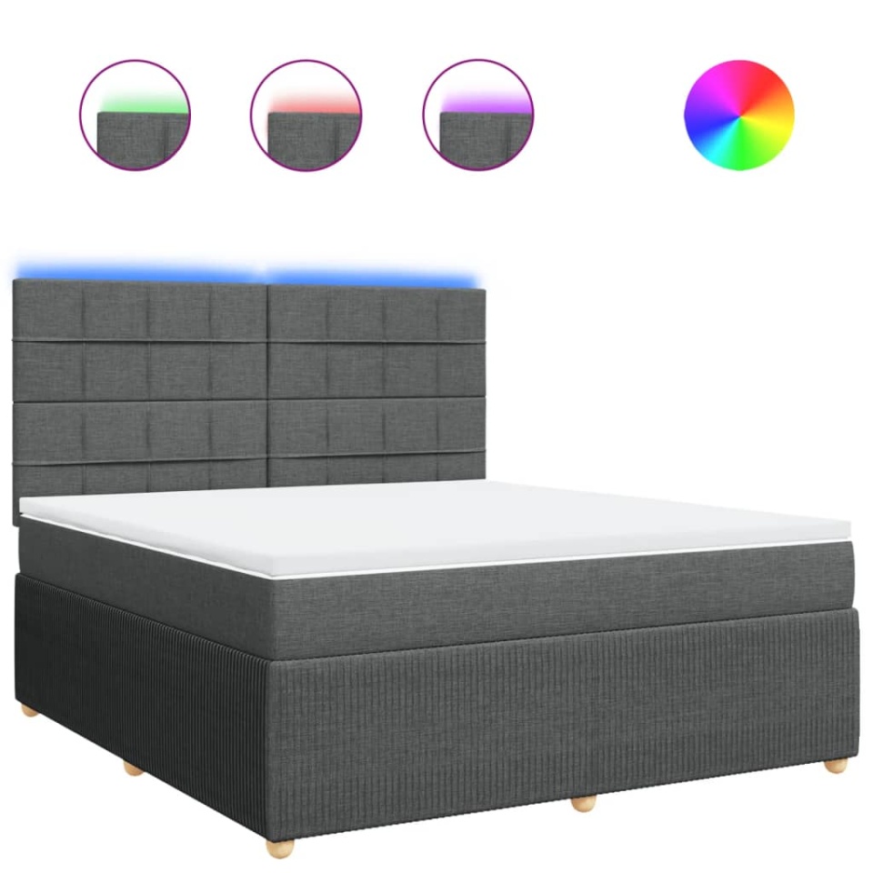 Pat box spring cu saltea, gri închis, 180x200 cm, textil - 1 | YEO