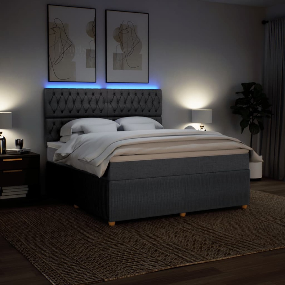 Pat box spring cu saltea, gri închis, 180x200 cm, textil - 3 | YEO