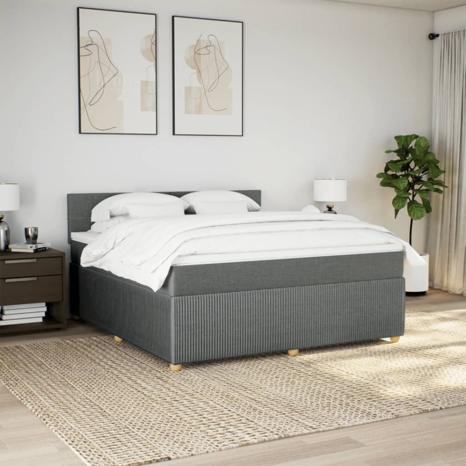Pat box spring cu saltea, gri închis, 180x200 cm, textil - 2 | YEO