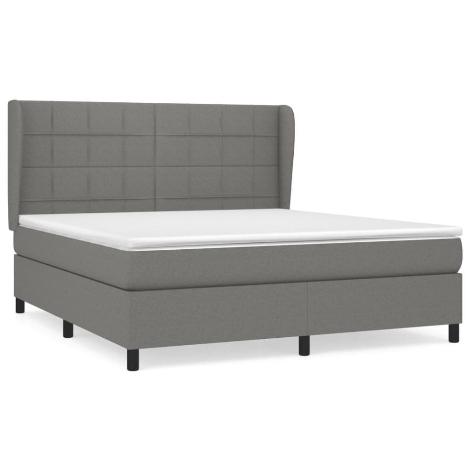 Pat box spring cu saltea, gri închis, 180x200 cm, textil - 1 | YEO