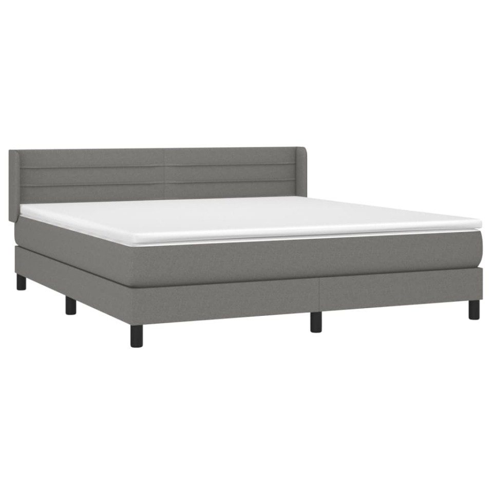 Pat box spring cu saltea, gri închis, 180x200 cm, textil - 2 | YEO