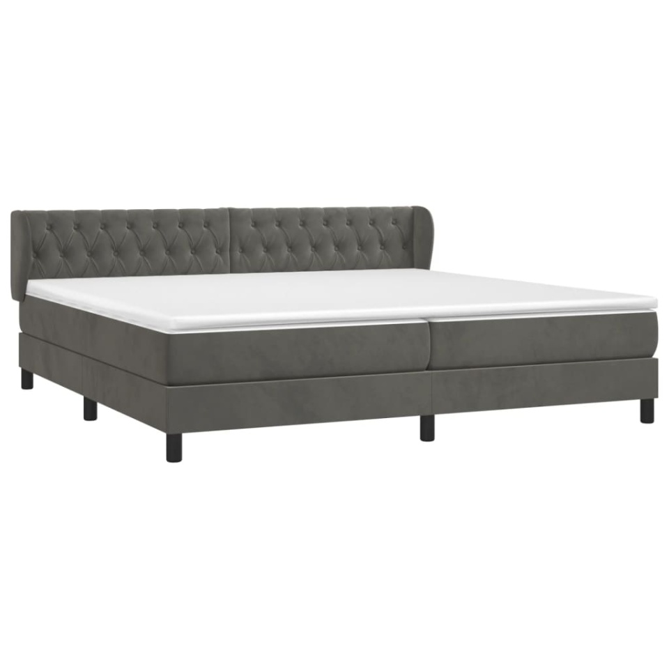 Pat box spring cu saltea, gri închis, 200x200 cm, catifea - 2 | YEO
