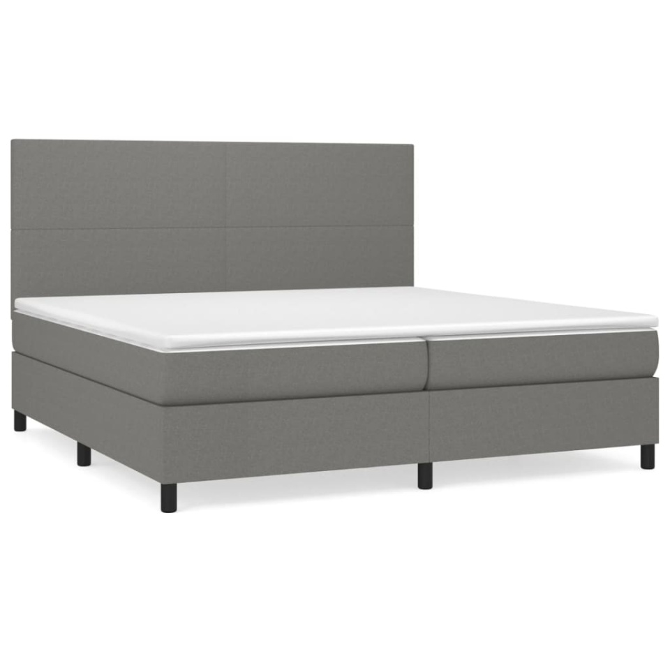 Pat box spring cu saltea, gri închis, 200x200 cm, textil - 1 | YEO