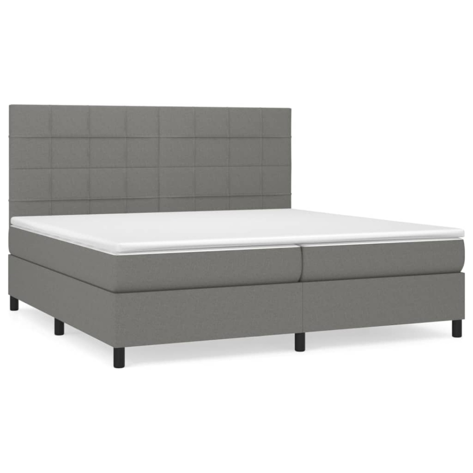 Pat box spring cu saltea, gri închis, 200x200 cm, textil - 1 | YEO
