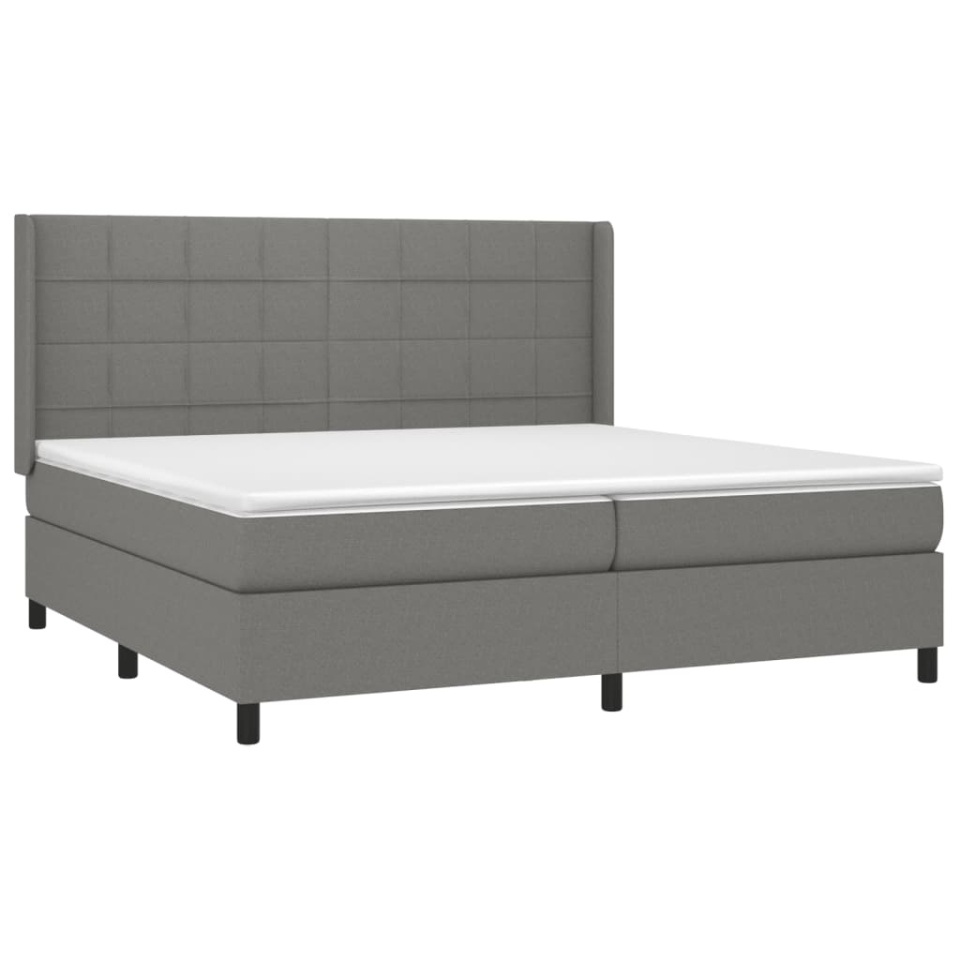 Pat box spring cu saltea, gri închis, 200x200 cm, textil - 2 | YEO