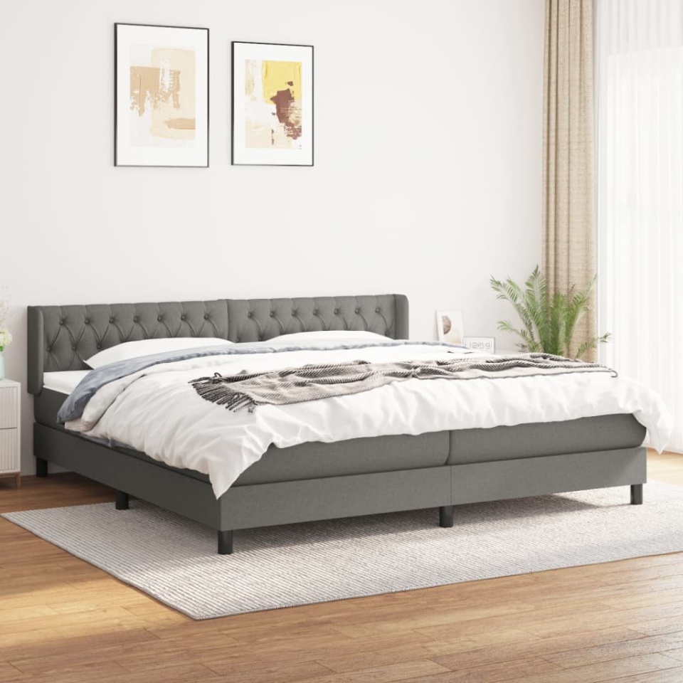 Pat box spring cu saltea, gri închis, 200x200 cm, textil